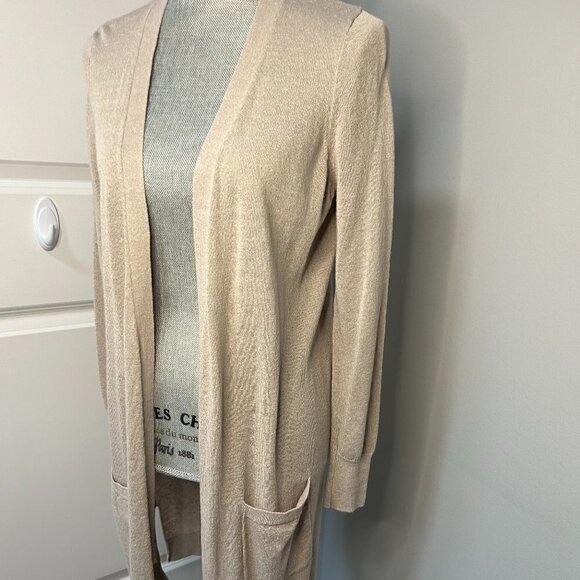 Halogen Beige Open Front Duster Cardigan EUC Size M - Picture 3 of 5